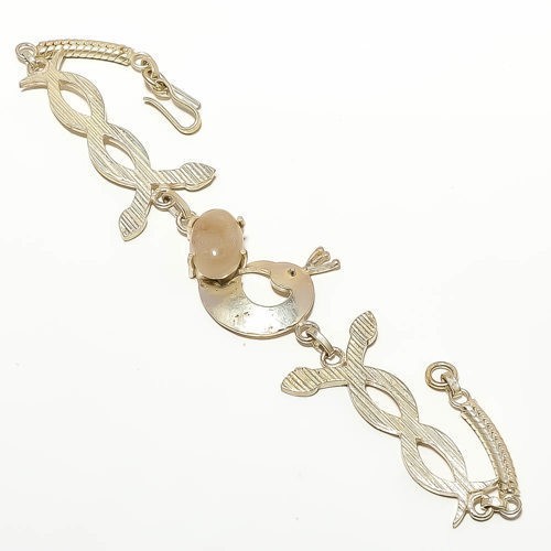 Golden Rutilated Quartz 925 Silver Plated Snake & Peacock Bracelet 7-7.99" B-5 gallery