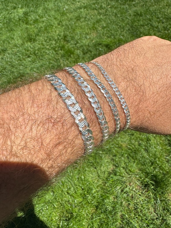 Real Solid 925 Silver Flat Diamond Cut Curb Cuban Link Bracelet 4-8mm gallery