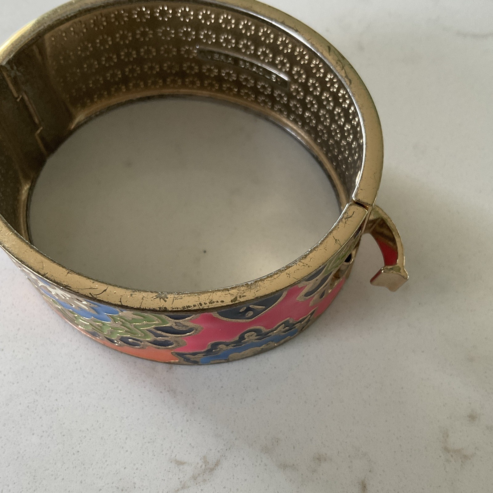 Multicolor Enamel Floral Hinged Bangle Cuff Bracelet, No Stone, Hinged Closure gallery