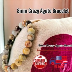 Crazy Agate A++ 8mm 7.5” Crystal Healing Beaded Bracelet