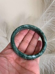 Beautiful Dark Green Real Jade Bangle Bracelet Good Fortune Wealth Luck 61 62 mm