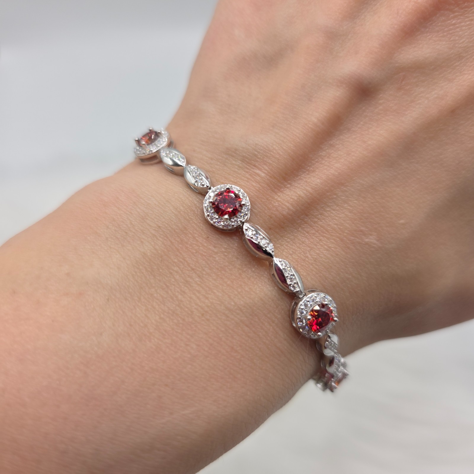 Iced Out Red Halo Tennis Bracelet - 6ct Moissanite - 925 Sterling Silver - Women gallery