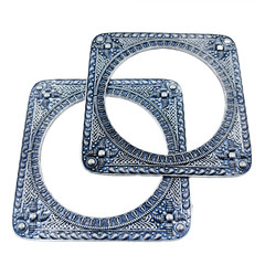 Oxidized Silver Tone Square Kada Bangles Set, Engraved Ethnic Bracelet Pair