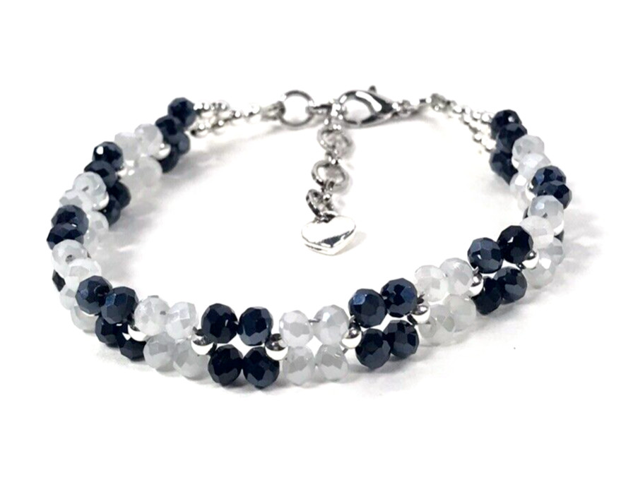 AB Vivid Color Crystal Glass Bead Dainty Small Bracelet -Women-Handmade-Blk/Wht gallery