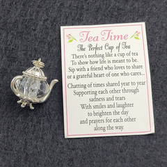 Silver Tone Crystal Tea Pot Charm By Ganz With Original Card