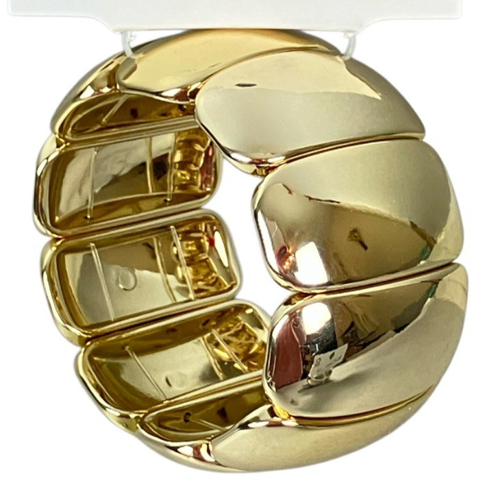 (2) Chunky Cuff Bracelets: Rhodium Smooth Hinge Cuff & Chunky Gold Tone Stretch gallery