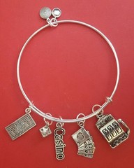 Silver “Casino” themed Charm Bracelet (dice, cards, slot machine, cash, gamble)