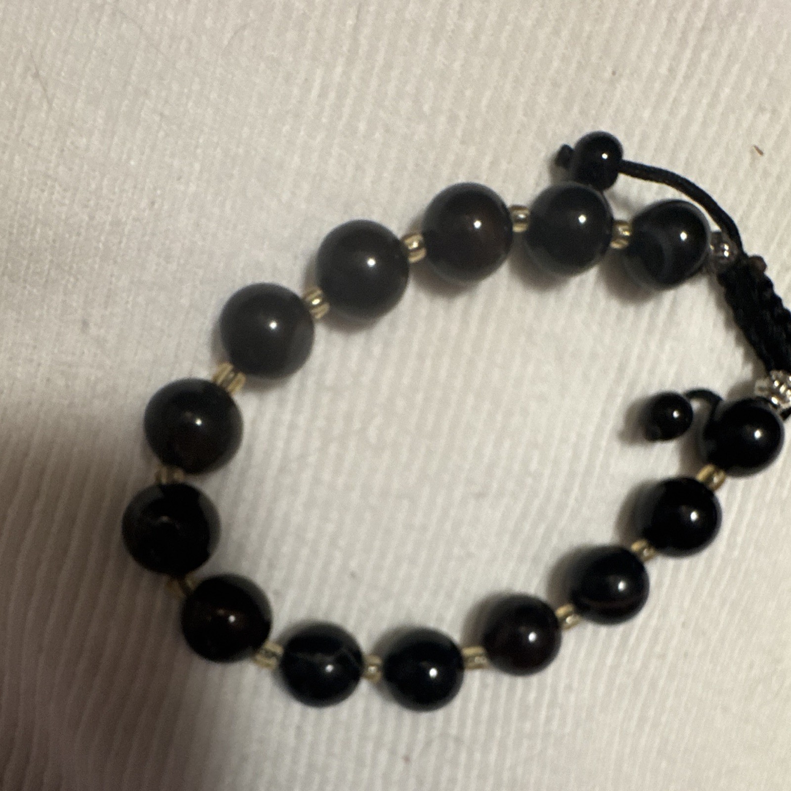 Black Beaded Adjustable Cord Bracelet Bolo Closure Round Stone Jewelry gallery