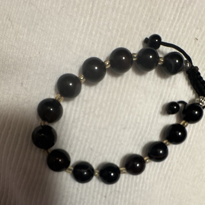 Black Beaded Adjustable Cord Bracelet Bolo Closure Round Stone Jewelry gallery