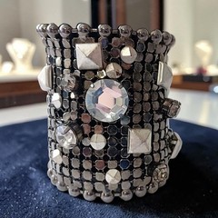 Jimmy Choo x H&M Bijou Bracelet Rhinestone Silver Tone Mesh Cuff Stud Chunky