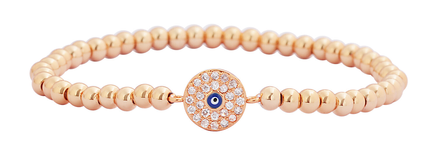 Edforce Stainless Steel Women Round CZ Evil Eye Ball chain Elastic bracelet gallery