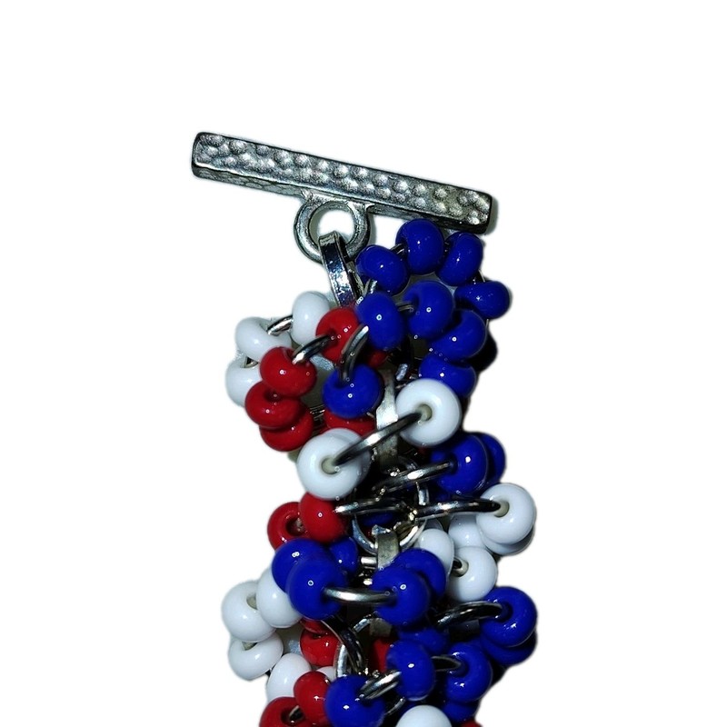 Patriotic Beaded Chainmaille Bracelet - Red White and Blue Shaggy Loop Bracelet gallery