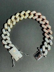 Miami Cuban Link Bracelet Tri Color Plated 925 Silver Rose Yellow Gold CZ