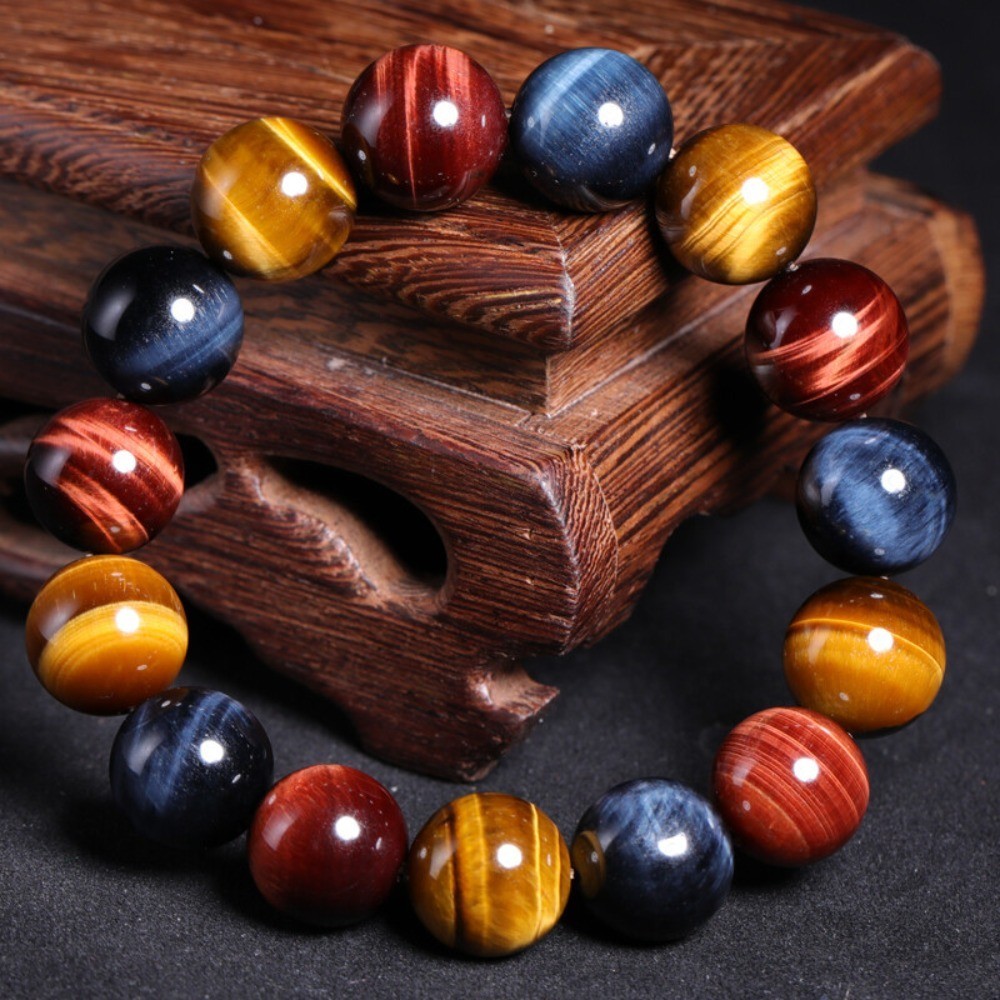 8mm-18mm Natural Colored Multicolor Tiger Eye Stone Bracelet Healing Reiki Gift gallery