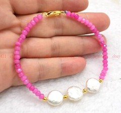 Natural 2x4mm Multicolor Rondelle Gemstone & 11-12mm Coin Pearl Bracelet 7.5″