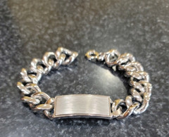 Silver Tone Curb Link Engravable Rectangle ID Plate Chain Bracelet