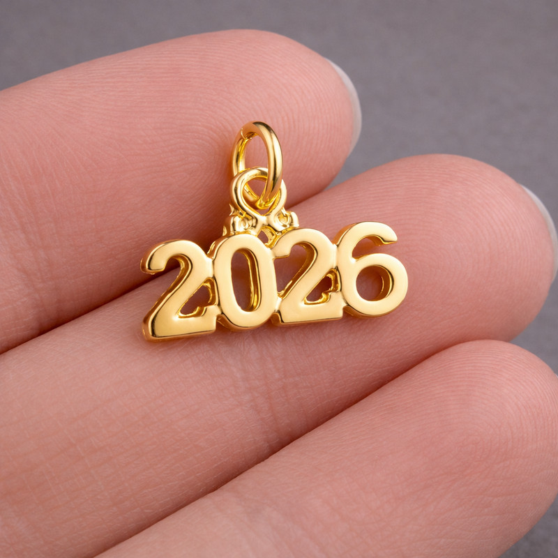 Gold 2026 Year Charm - New Years Anniversary Pendant - Graduation Gift Jewelry gallery