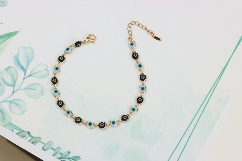 Rose Gold Bracelet with Blue & Black Evil Eye Charms, XPBL0790 gallery