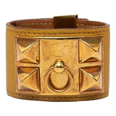 Hermes Collier de Chien Bracelet in Yellow Gold and Leather with P… GZl1d5r9