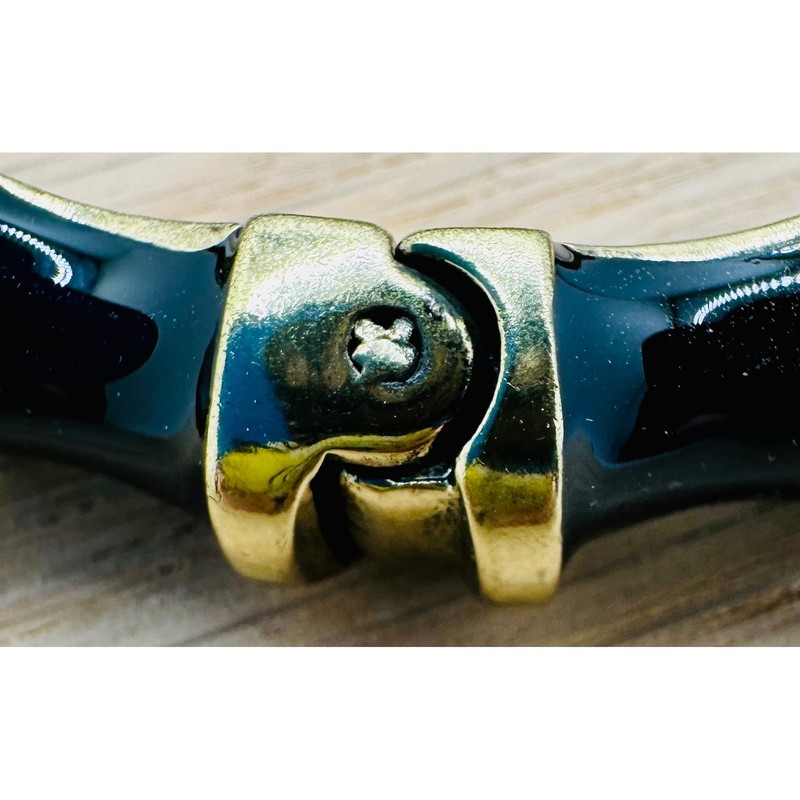 Heidi Daus Black Enamel Bamboo Bypass Hinge Bangle Bracelet Gold Tone Crystal gallery