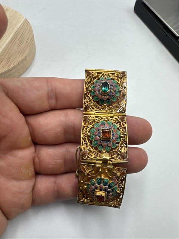 New Barbara Garwood Sterling Silver Enamels Filigree Gold Tone Gemstone Bracelet gallery