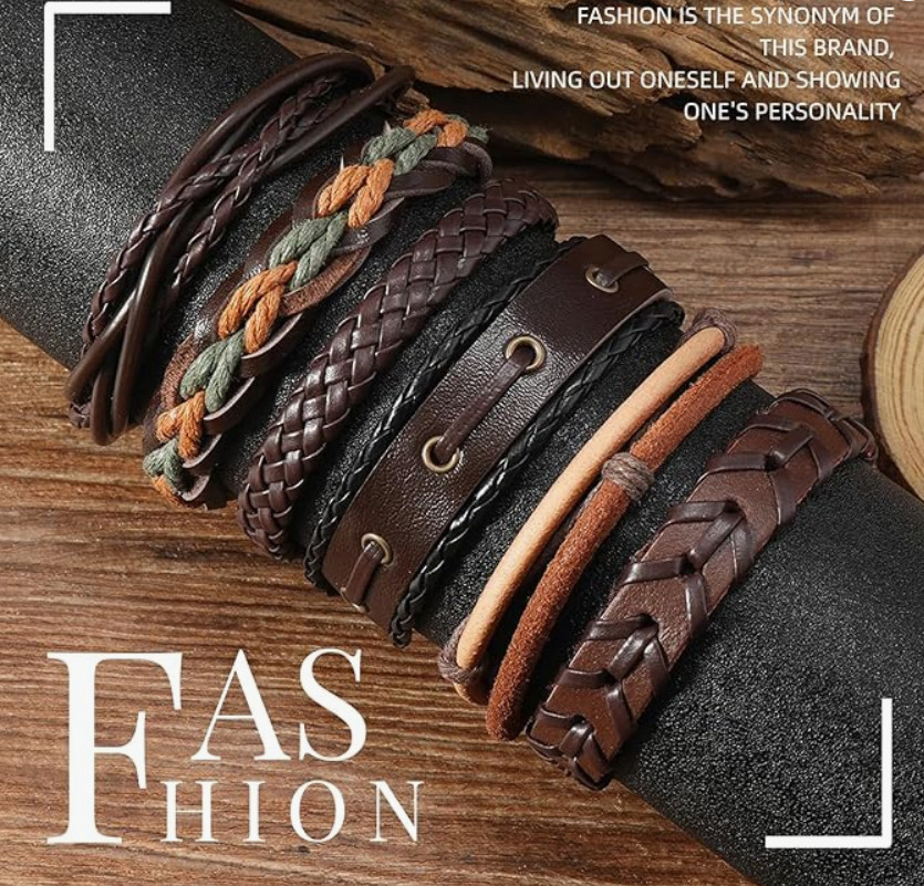 2-6pcs Punk Multilayer Leather Bracelet Unisex Braided Bangle Wristband Jewelry gallery