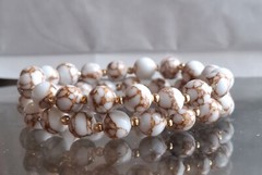 Luxury 2 Pcs Spun Gold Howlite Stone& 14k Plated Spacer Women 7-7.5Inch Bracelet