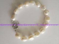 Genuine 7-8/8-9/9-10mm White Baroque Freshwater Cultured Pearl Bracelet 7.5 in