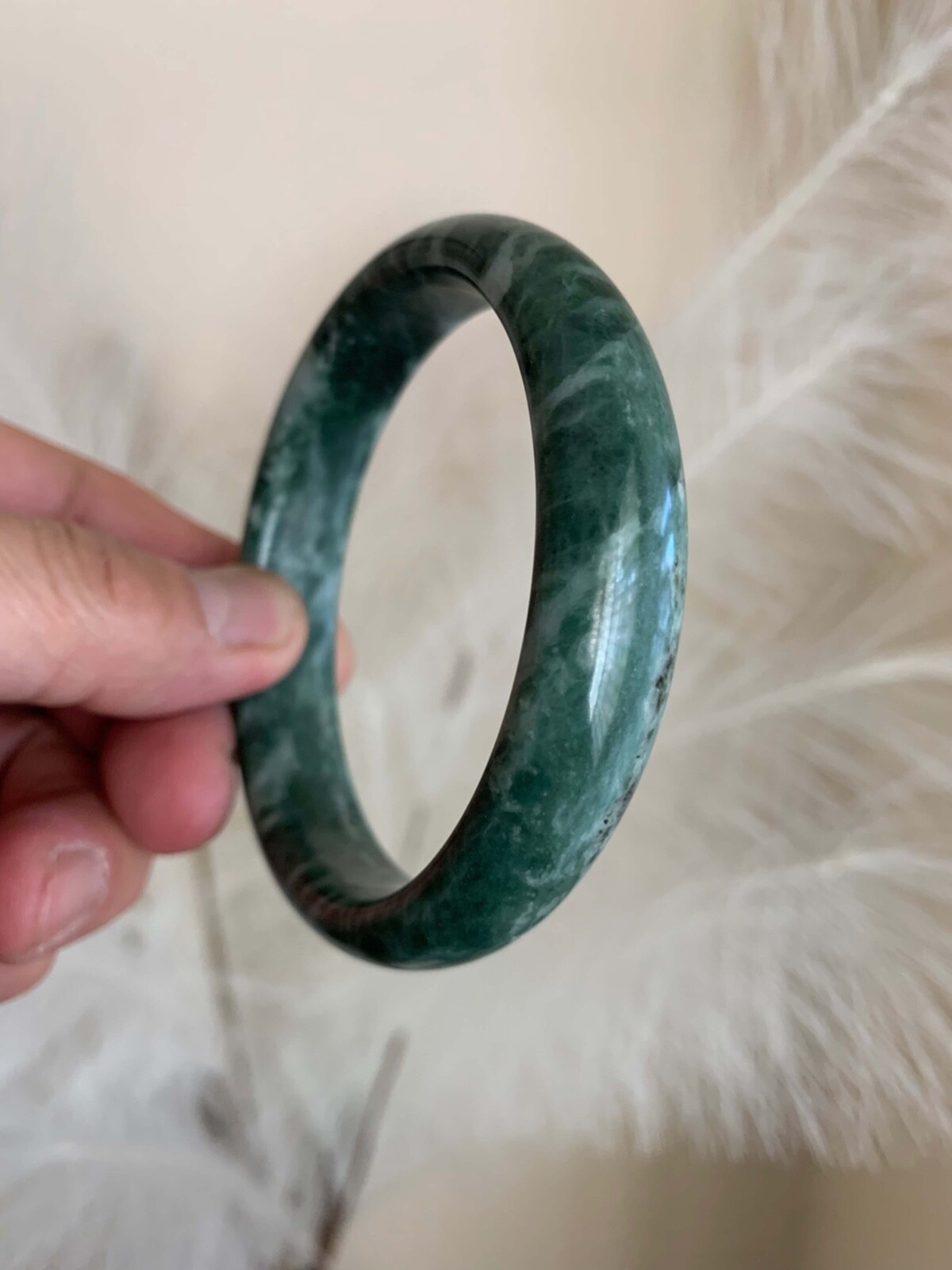 Beautiful Dark Green Real Jade Bangle Bracelet Good Fortune Wealth Luck 61 62 mm gallery