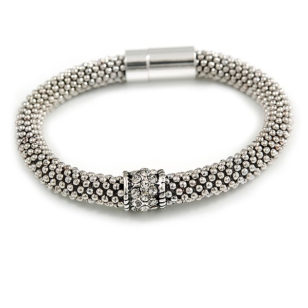Vintage Inspired Snowflake Bead with Crystal Ring Magnetic Bracelet in Aged