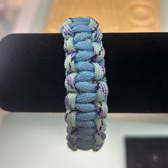 Blue Purple Gray Braided Nylon Cord Bracelet Buckle Closure 8 in