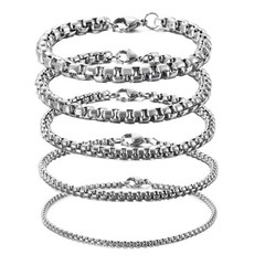 Stainless Steel Chain Bracelet 7″-10″ Smooth Box Square Rope Silver 2-7mm N69