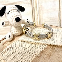 Classic(3mm) 3Line Cable infinity X cuff Bracelet gold plated Stackable jewelry