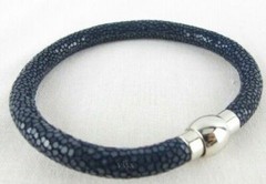 Genuine Polished Stingray Skin Cuff Bracelet Magnetic Lock BLACK
