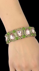 7/8″ Wide Pink & Green Crystals Party Evening Bracelet Pageant Wedding Guest
