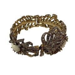 J Crew Gold Pave Feather Crystal Statement Bangle Bracelet Vintage A1-12