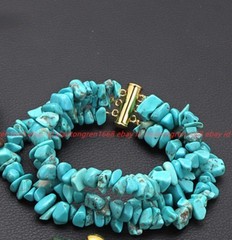 Pretty Natural 3 Rows 5-8mm Irregular Blue Turquoise Beads Bracelet 7-9in