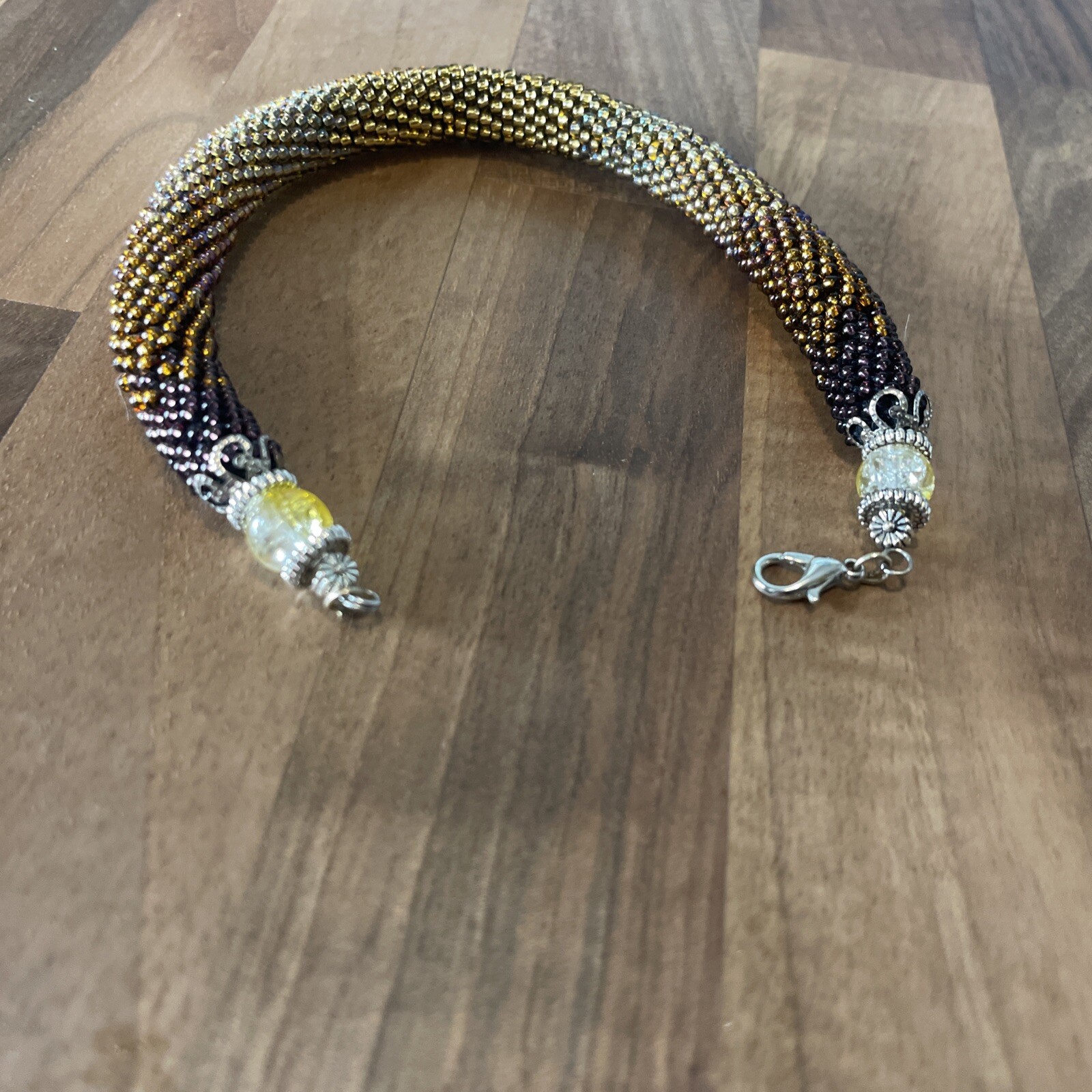 Handmade Snake skin gold brown Bacelet python print bead crochet rope 21.5cm gallery