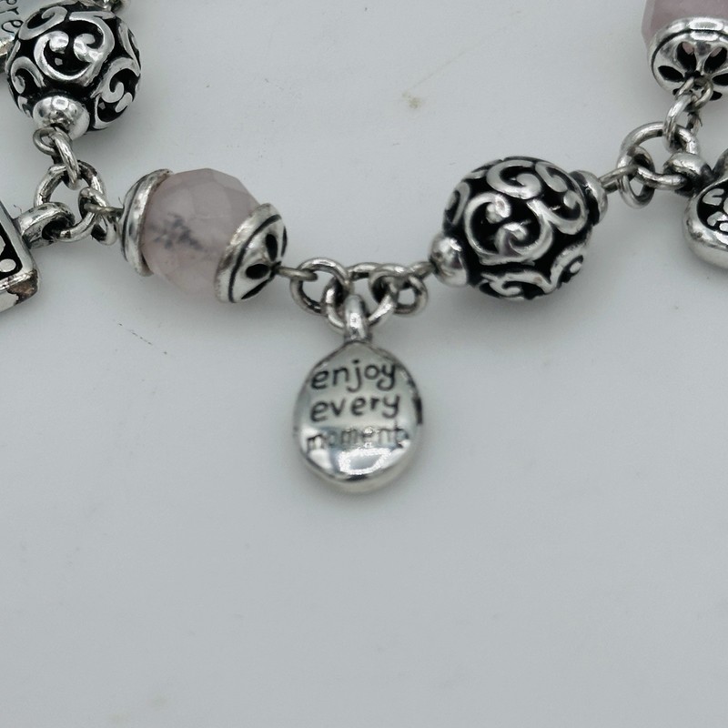 Brighton Power of Pink 2007 Bracelet Rose Quartz Pink Ribbon Charms Retired gallery