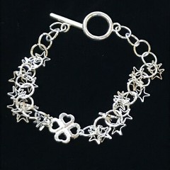 Estate 925 Marked Silver Open Circle w Center Shamrock Clover Leaf & Tiny Stars