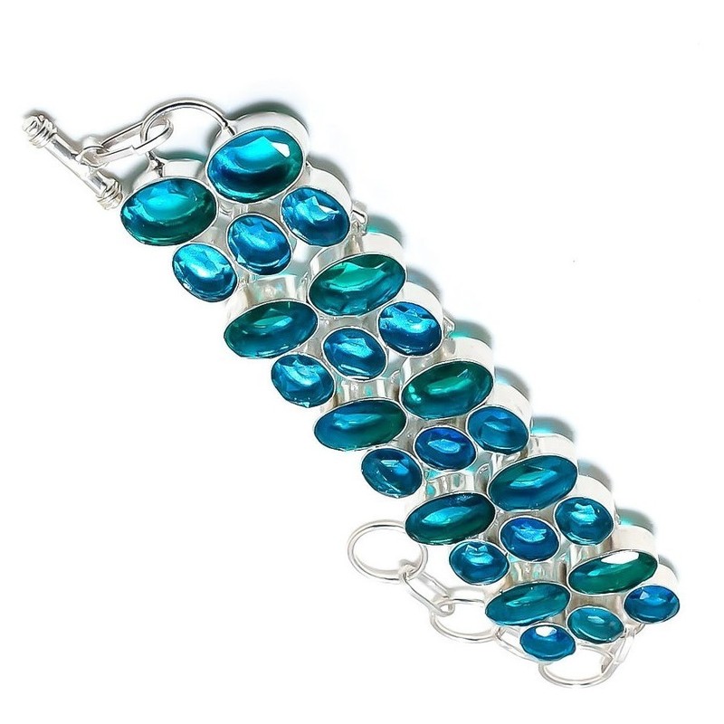 Swiss Blue Topaz Gemstone 925 Sterling Silver Handmade Jewelry Bracelet 8" gallery