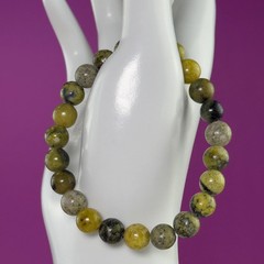 Serpentine Bracelet 8mm Green Crystal Beaded Stretch Bracelet 6.5in