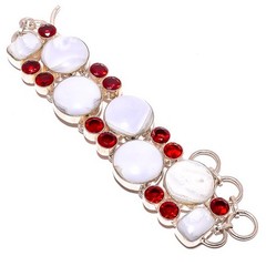 Blue Opal – Owyhee, Garnet 925 Sterling Silver Ethnic Bracelet 7-7.99″ B7510-47