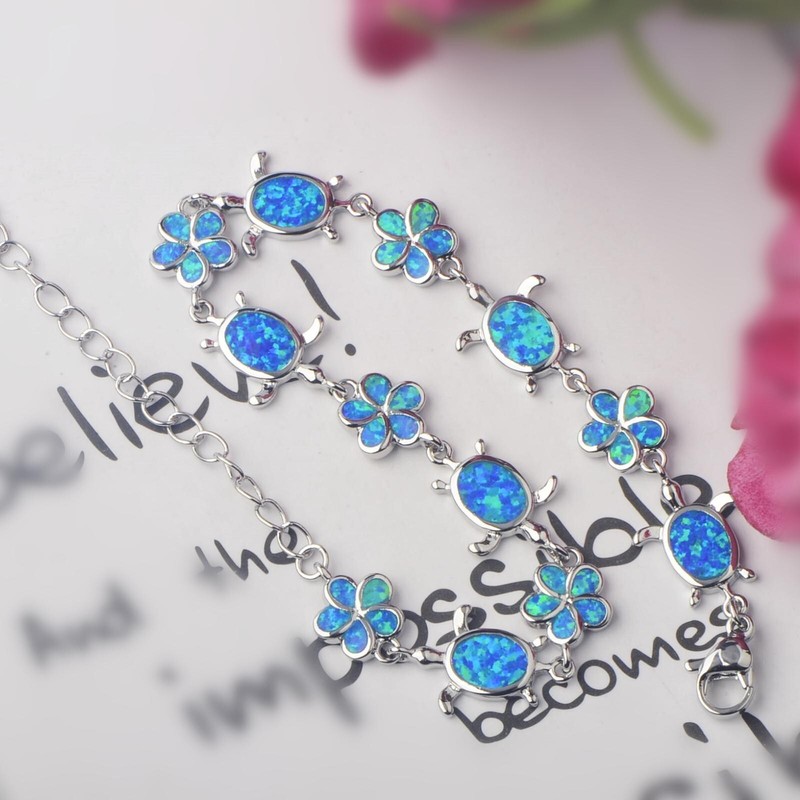 Hawaii Blue Opal Turtle Bracelet 925 Sterling Sliver Jewelry For Women Girls gallery