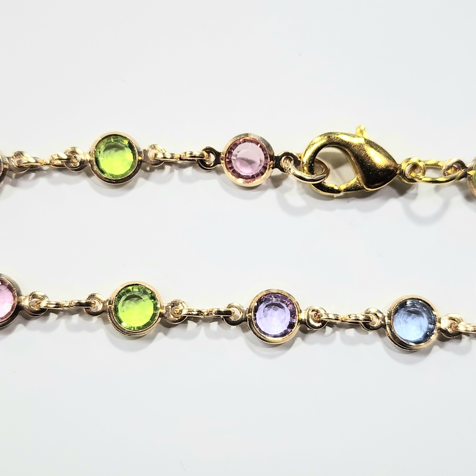 18k Gold Filled Bracelet Round Light Multi Color Stones 7.5 inch Long gallery