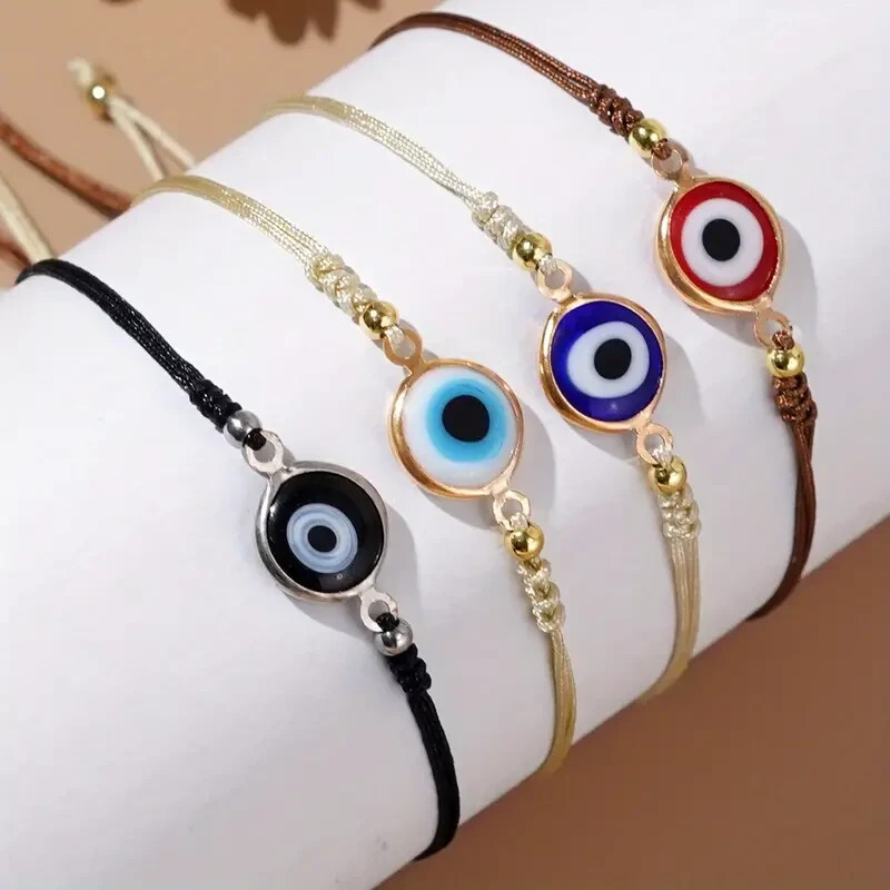 4pcs Handmade Adjustable Rope Friendship Bracelets Glass Enamel Eye SHIPS FAST
