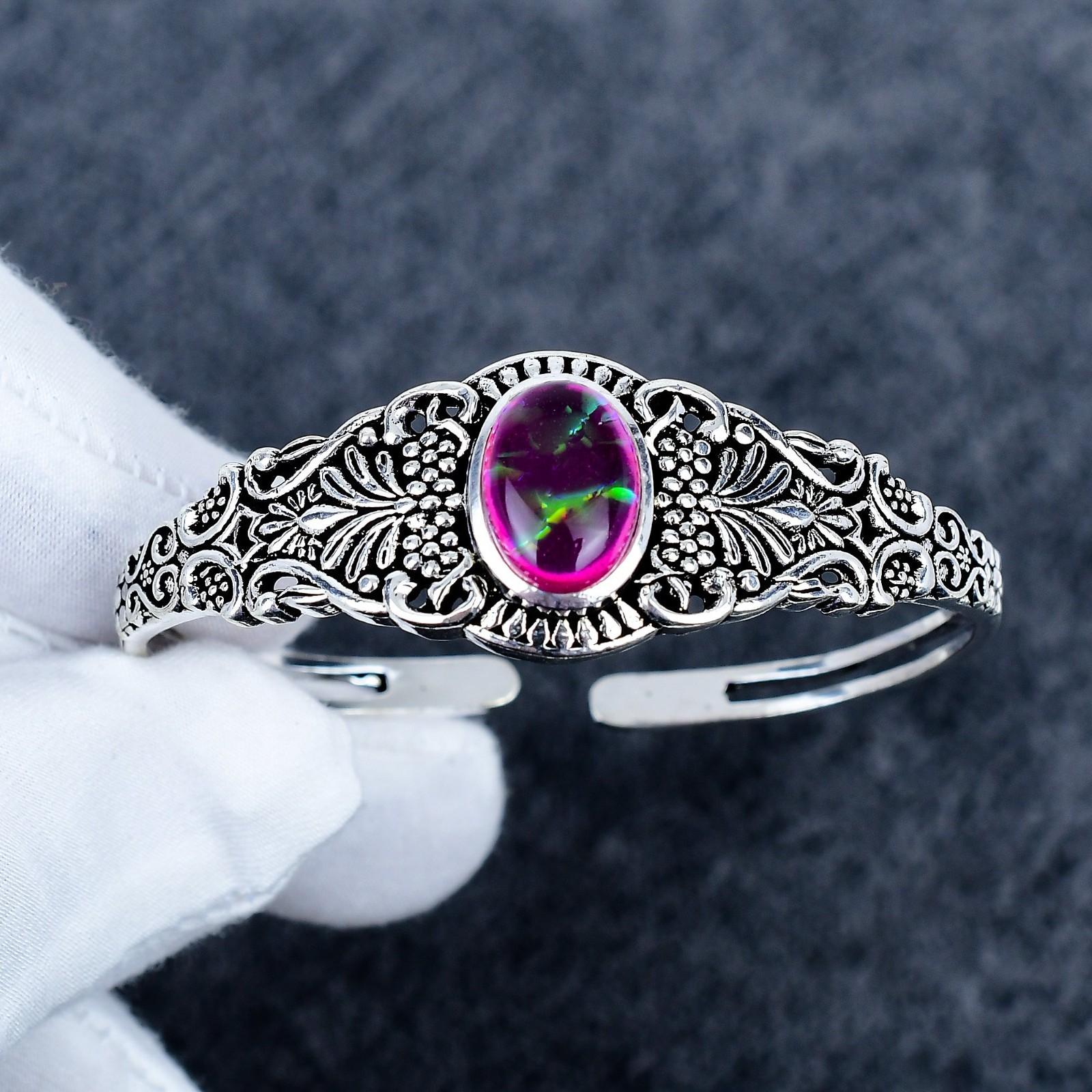 Pink Triplet Fire Opal 925 Sterling Silver Bangle: Adjustable Jewelry Cuff Gifts gallery