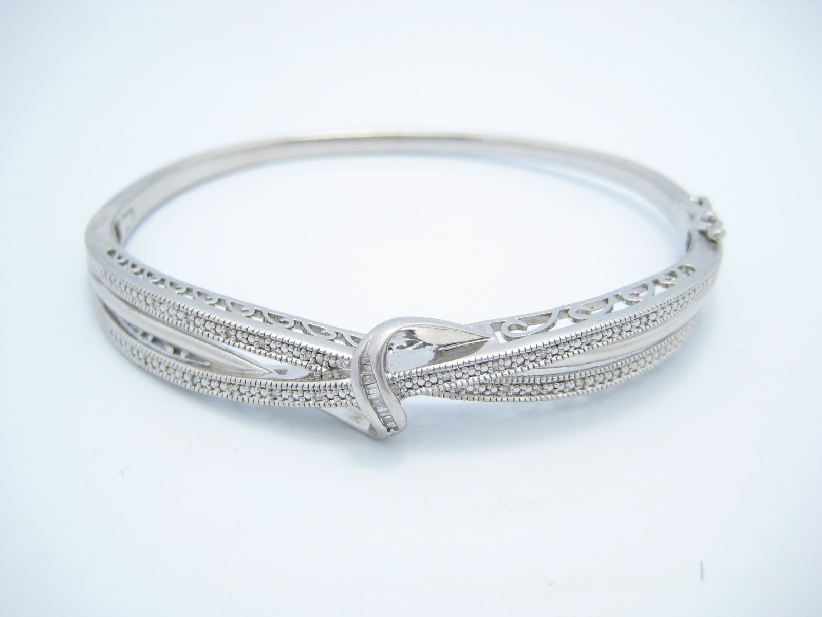 SUN Sterling Silver 11mm Hinged Clear CZ Wave Cuff Bracelet gallery
