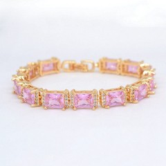 18K Yellow Gold Filled Women Luxury Lovely Pink Mystic Topaz Charm Bracelet