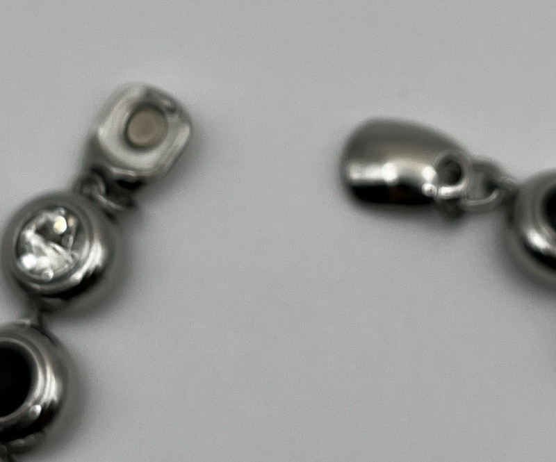 Silver Tone Black & Clear Rhinestone Teardrop Round Link Station Bracelet 7.5" gallery